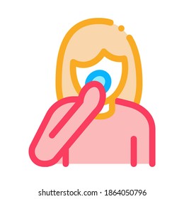 Girl Powdering Face Skin Icon Vector. Outline Girl Powdering Face Skin Sign. Isolated Contour Symbol Illustration