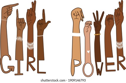 Girl Power ASL Diverse American Sign Language Feminist Design