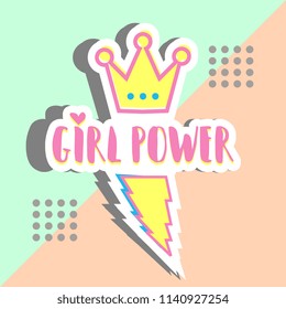 Girl power banner design memphis trendy punchy pastel colors. Multicolor cute color hipster style.