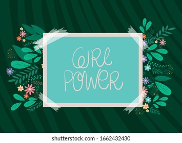 pancarta de poder femenino con hojas y flores diseño de empoderamiento femenino poder feminista feminismo feminismo feminismo joven protesta por los derechos y tema fuerte Ilustración vectorial