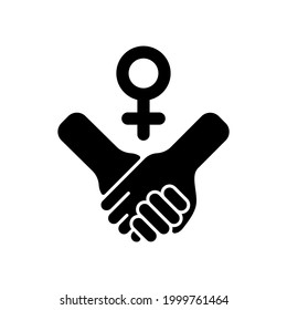 Girl Power Black Glyph Icon. Struggle For Women Rights. Women Cooperation. Motivation Quote. Woman Empowerment Movement. Silhouette Symbol On White Space. Vector Isolated Illustration