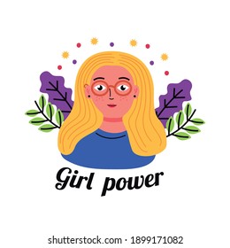 Girl power blond woman cartoon design of Empowerment female feminism and rights theme Vector illustration