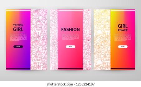 Girl Power Brochure Web Design. Vector Illustration of Outline Banner.