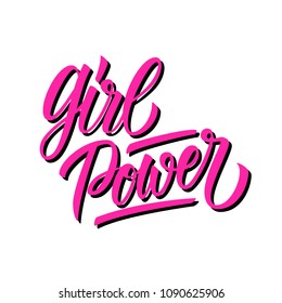 Girl Power calligraphic lettering text design. Feminism quote, woman motivational slogan. Vector illustration.