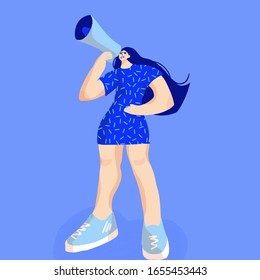Girl power character big size and bright poster. sisterhood concept