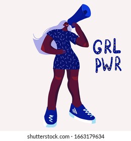 Carácter femenino de gran tamaño y afiche brillante. concepto de hermandad