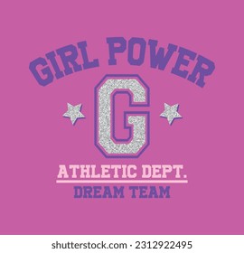 Girl Power College slogan vector with love pattern illustration for kids - girl hoodie, tee - t shirt and sticker