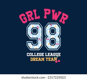 Girl Power college slogan vector with floral pattern illustration for kids - girl hoodie, tee - t shirt and sticker