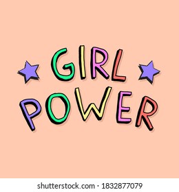 GIRL POWER COLORFUL TEXT, SLOGAN PRINT VECTOR