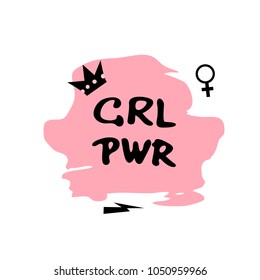 Girl Power composition. GRL PWR lettering. Element for graphic design - blog, social media, banner, poster, flyer, card. Vector illustration.