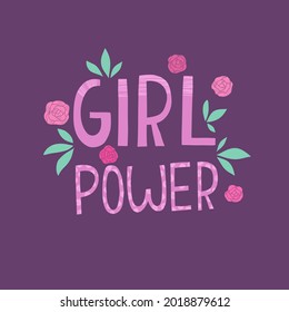 Girl power concept background flat, cartoon vector. Feminist quote. Woman fashion slogan