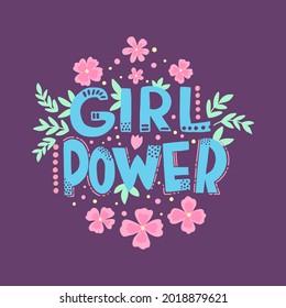 Girl power concept background flat, cartoon vector. Feminist quote. Woman fashion slogan