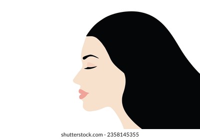 Girl power concept beautiful face woman side view isolated. Woman day concept design background