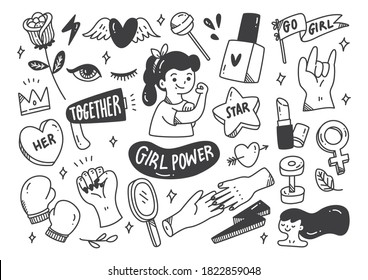 girl power concept in doodle style vector