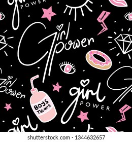 Girl power concept seamless pattern repeating texture background / Vector illustration design for textile graphics, fashion fabrics, prints, wallpapers etc