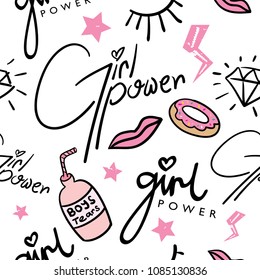 Girl power concept seamless repeating pattern texture / Vector illustration design for fashion fabrics, textile graphics, prints, wallpapers, wrapping papers, cards and other uses.