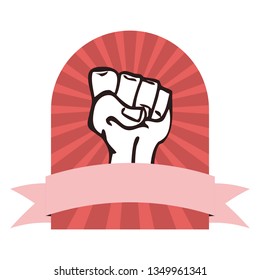 Girl power concept vector of raised fist with a banner