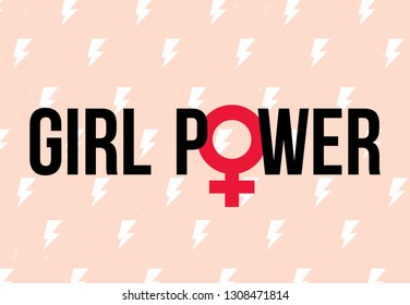 Girl power - creative motivational quote with female gender sign. Symbol of feminist movement. Happy Women's Day concept. Vector illustration