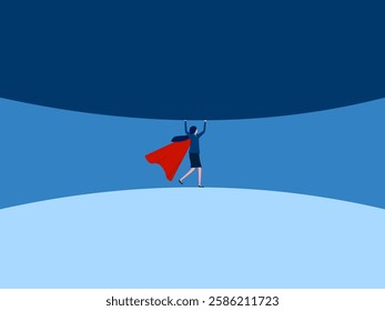 Girl Power, Crisis, Strong Businesswoman Pushes Up a Big Rock