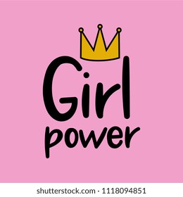 Girl Power cute hand drawn lettering on pink background