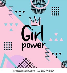 Girl Power cute hand drawn lettering on pink background