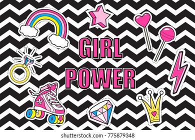 Girl power cute poster .Vector