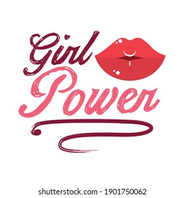 girl power design with kiss lips over white background, flat style, vector illustration