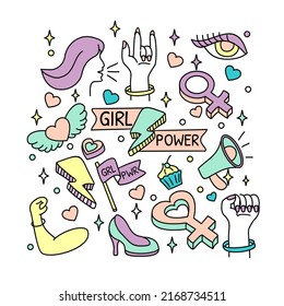 girl power doodle hand drawn design pattern background