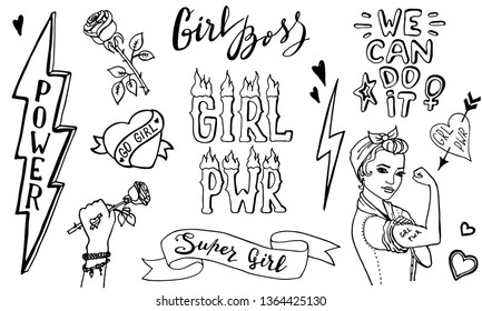 Girl power doodle quotes
