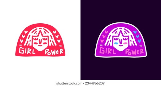 Girl power emblem, illustration for t-shirt, sticker, or apparel merchandise. With doodle, retro, groovy, and cartoon style.