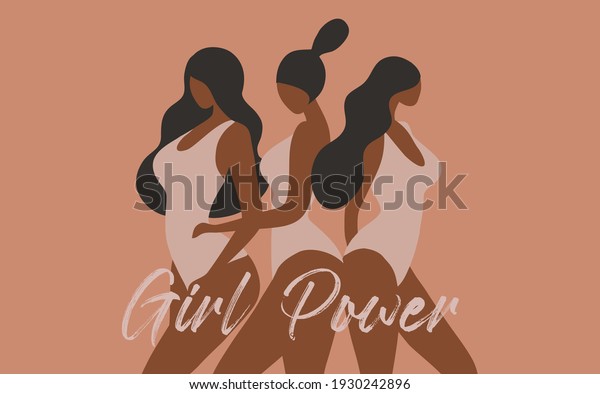 Girl power, empowered women, black woman\
strong together vector\
illustration