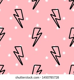 Girl Power Fashion Pattern. Lightning Bolts Vector Seamless Pattern. Background with Doodle Lightning Bolt Signs, Thunderbolts, Energy Thunder bolt, Warning Symbol illustration