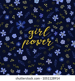 Girl Power. Female empowerment hand lettering artwork. Seamless pattern. 