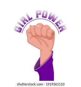 Girl power female hand raised up in a fist.