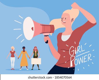 girl power, female movement power announcement vector illustration