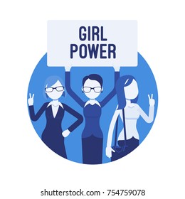 Girl power. Female slogan, idea for women to be confident, make decisions, achieve great things, independence in life and work. Business style vector concept illustration