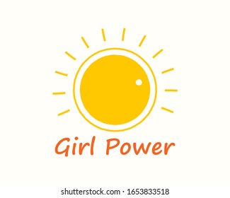 Girl power, feminism illustration. Tuning knob like the sun with rays that tunes female, girl power. Hand written typography. Applicable for female t shirts, apparel. Vector illustration