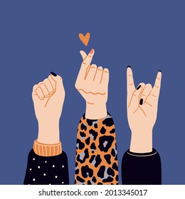 Girl power, feminism and International Women's Day concept . Vector illustration with Woman's hand.
