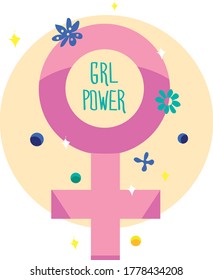 Girl power feminism slogan. Pink symbol of female fight for equal rights. Design element of strong women activism 