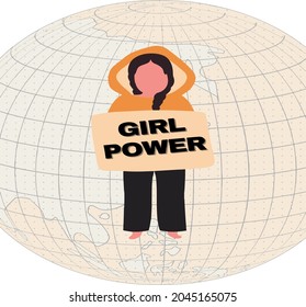 Girl Power. Feminist and body positive vector. Female movements cartoon badges with inspirational quotes. Women empowerment, self acceptance and gender equality.