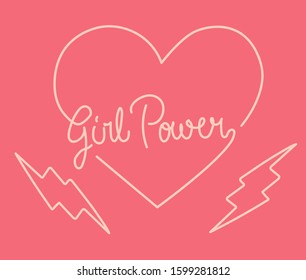 "Girl power" feminist slogan in simple line art style. Illustration for pins, patches, stickers.