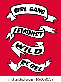 girl power feminist vector flags with text clip art. vintage comic style.