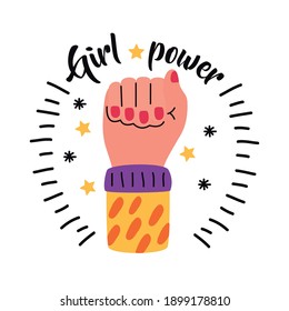 Girl power fist up design of Woman empowerment female feminism and rights theme Vector illustration