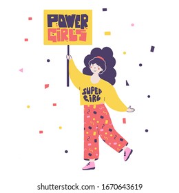 Girl power flat banner with girl for feminismstyle design.