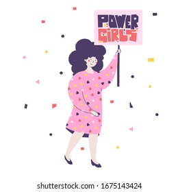 Girl power flat banner with girl for feminismstyle design.
