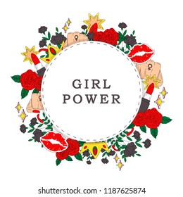 Girl power flower frame vector