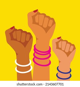 Girl power. Go girl. Women raised hands, women power. women voice. colorful Vector abstract flat illustration