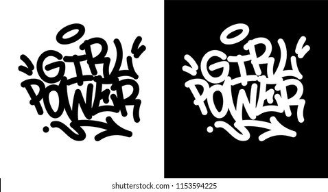 Girl Power. Graffiti tag in black over white, and white over black. Vector illustration Eps 10