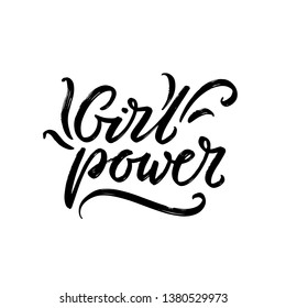 Girl power, GRL PWR hand drawn vector lettering. Positive slogan. Hand lettered quote. Poster, banner, greeting card design element