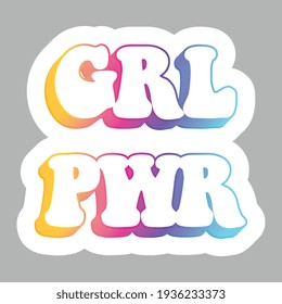 Girl power. GRL PWR. Isolated Vector Quote. Sticker for stationery, hydro flask, etc. Ready for printing. Trendy graphic design element. Retro font calligraphy in 60s funky style. Vector EPS 10. 